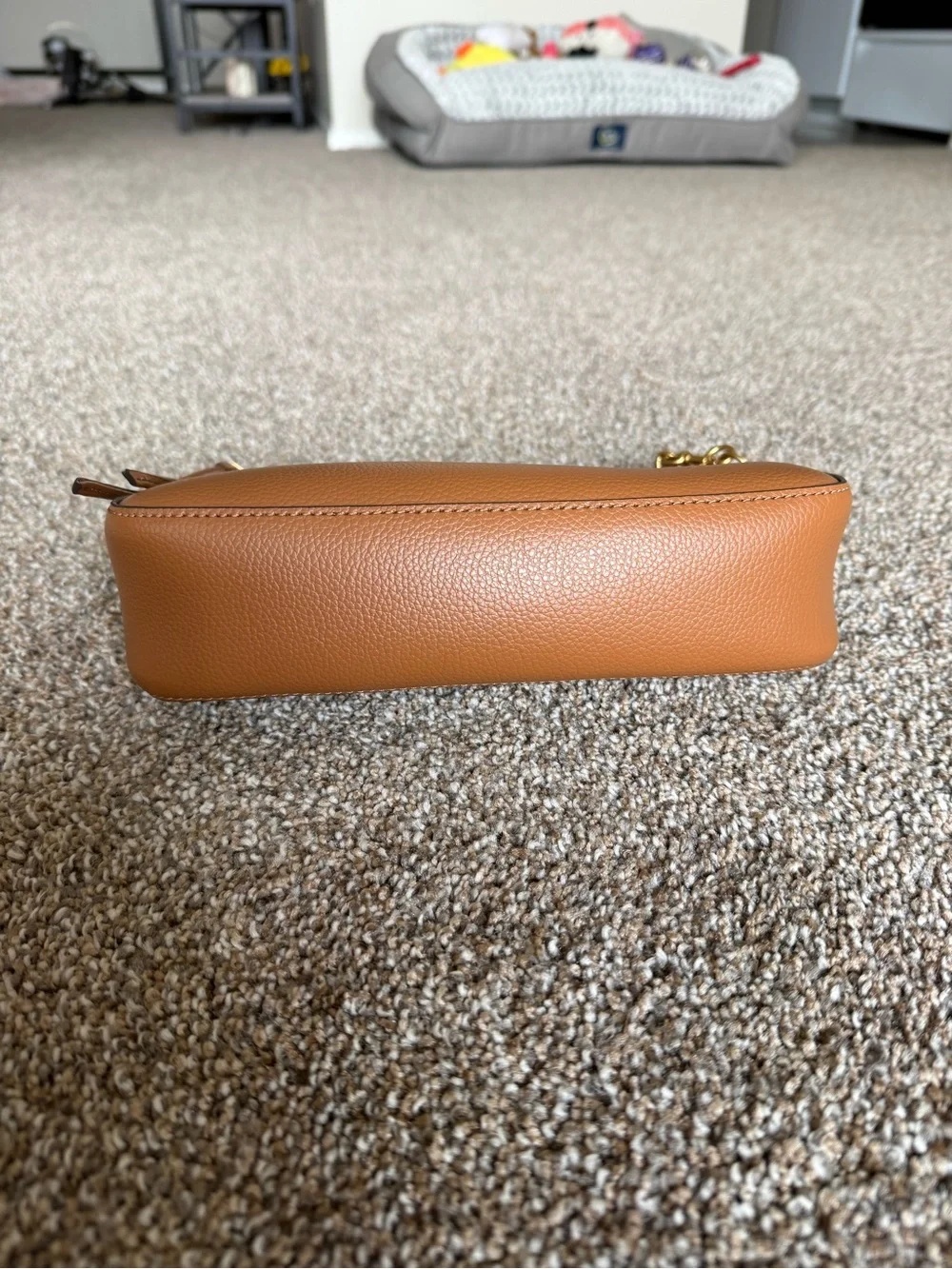 Tory Burch Brown Pebbled Leather Crossbody with Gold Chain